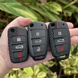 For Audi A1 A3 A6 Q2 Q3 Q7 TT TTS R8 S3 S6 RS3 RS6 3 Buttons Folding Silicone Car Key Case Protector Rubber Cover Skin Holder