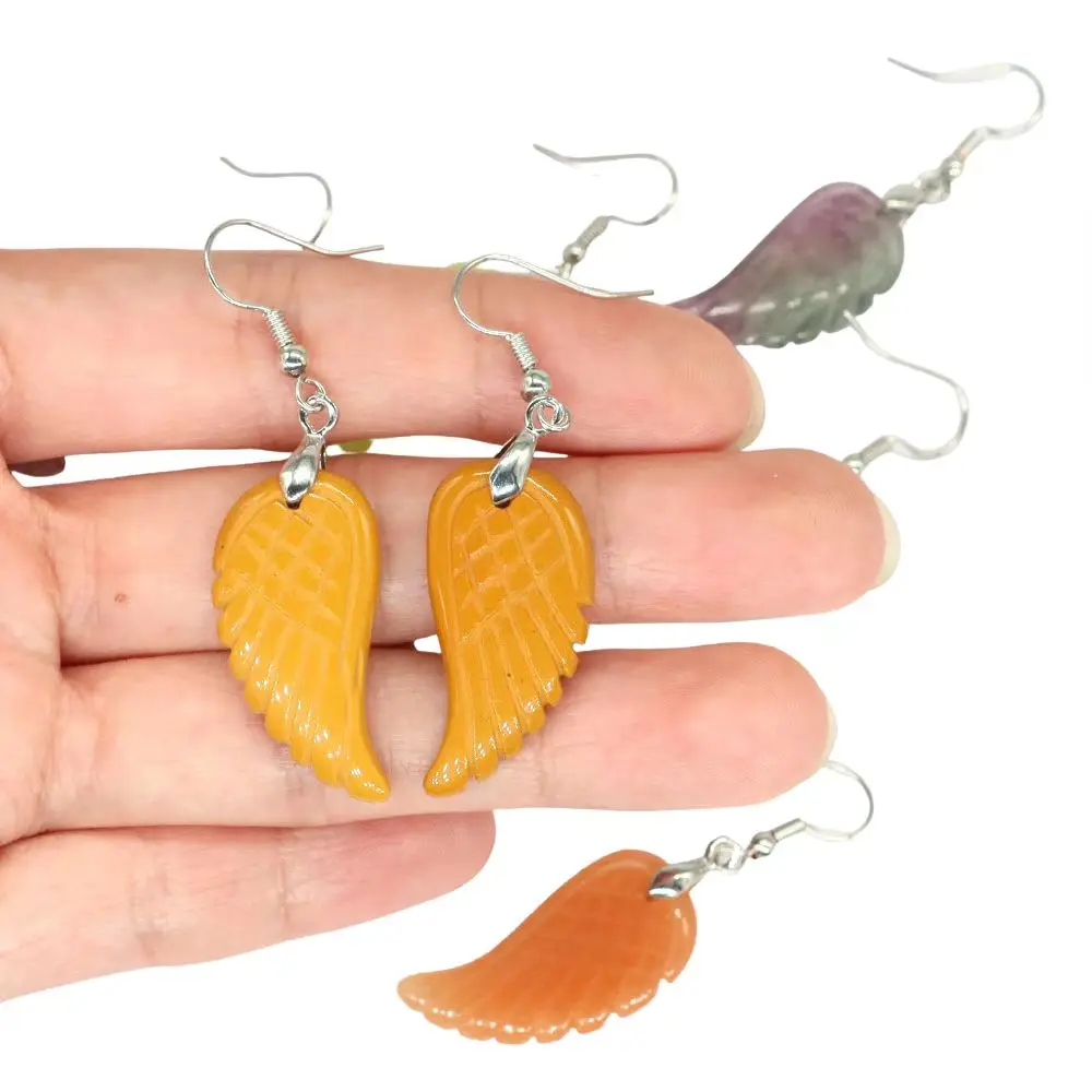 Angel Wing Earrings Natural Stone Reiki Healing Crystal Craft Amethyst Rose Quartz Gemstone Love Gift Women Party Jewelry image 5
