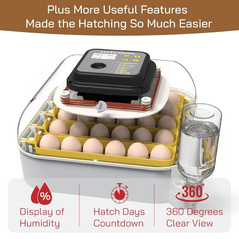 30 Egg Incubator with Humidity Display, Egg Candler, Automatic Egg Turner, for Hatching Chickens