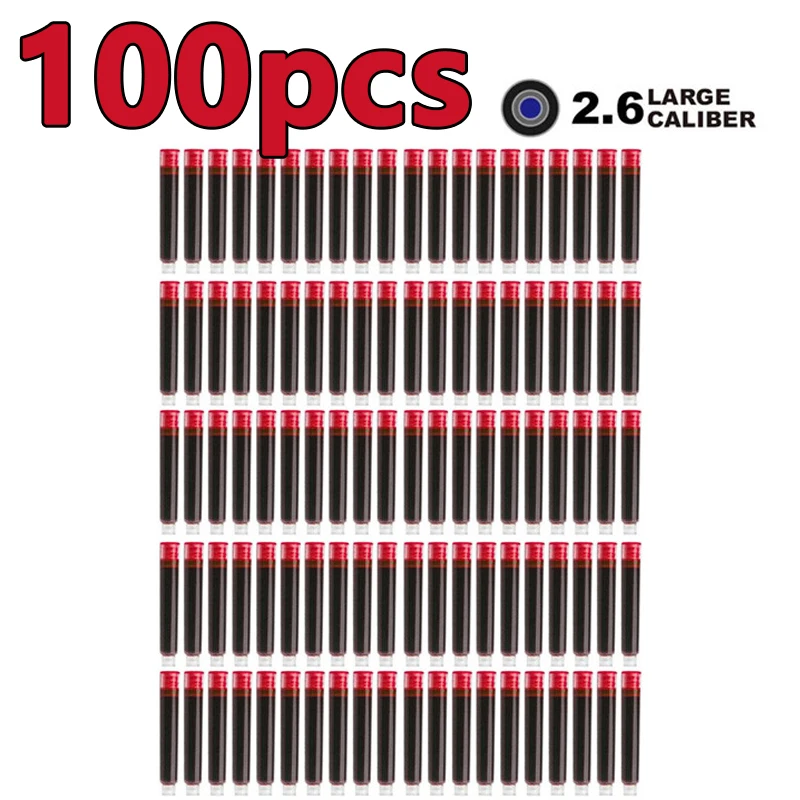 Füllfederhalter-Tintenpatronen-Set, Schwarz, Blau, Rot, Nachfüllung, hohe Qualität, Bohrungsdurchmesser für glattes Schreiben, 2,6 mm, 3,4 mm, 50 Stück, 100 Stück
