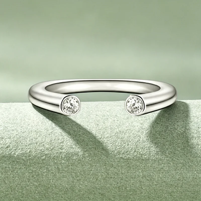 Anziw Classic Real 925 Silver D VVS1 2.5MM Moissanite Open Ring for Women Engagement Wedding Rings Certified Fine Jewelry Gift