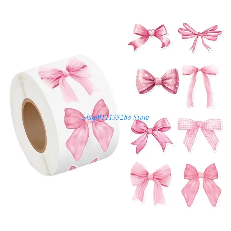 G88D 500 Pcs Adhesive Sticker Pink Bows Seal Sticker Water Bottle Sticker Guitar Decal Gift Box Blessing Sticker