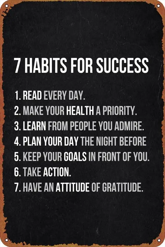 7 habits for success Self-Improvement Posters Tin Signs Retro Metal Movie Tins for Bar Pub Home Cafes Wall Decor, 8X12 Inch sign