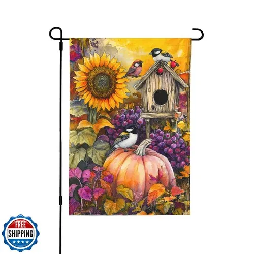 Fall Thanksgiving Pumpkin Garden Flag Vertical Double Sided Outdoor Yard Flag JJE DDI GGX