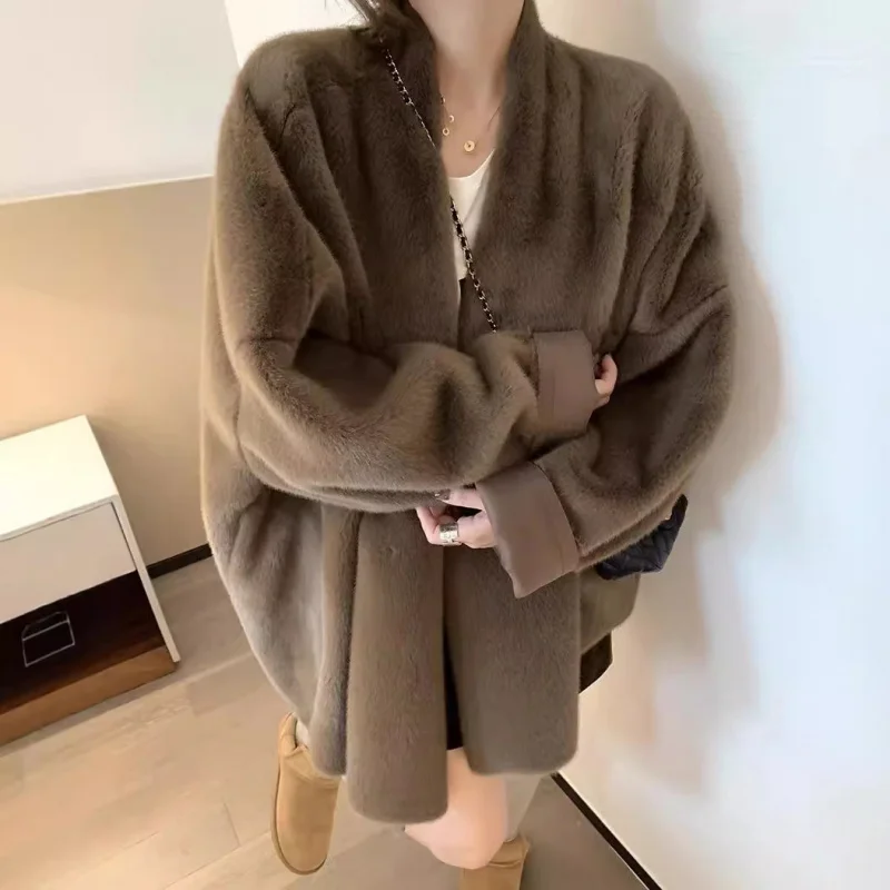 فراء المنك المقلد الجديد للخريف والشتاء للسيدات، نمط Idle، نمط فضفاض، تصميم بدون مشبك، الأكثر مبيعًا متعدد الاستخدامات، أكمام قابلة للتحويل #3