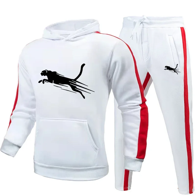 2024 New Men's Sports Wear Hoodie Solid Color Hooded Pullover+Pants Set Casual Sports Wear Set