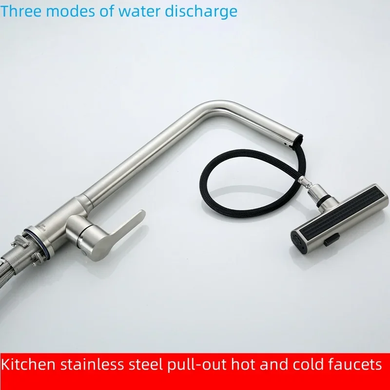 1/2 Kitchen Faucet Gray Pull Out Waterfall Shower Head Sink Faucet Brushed Faucet Accessories