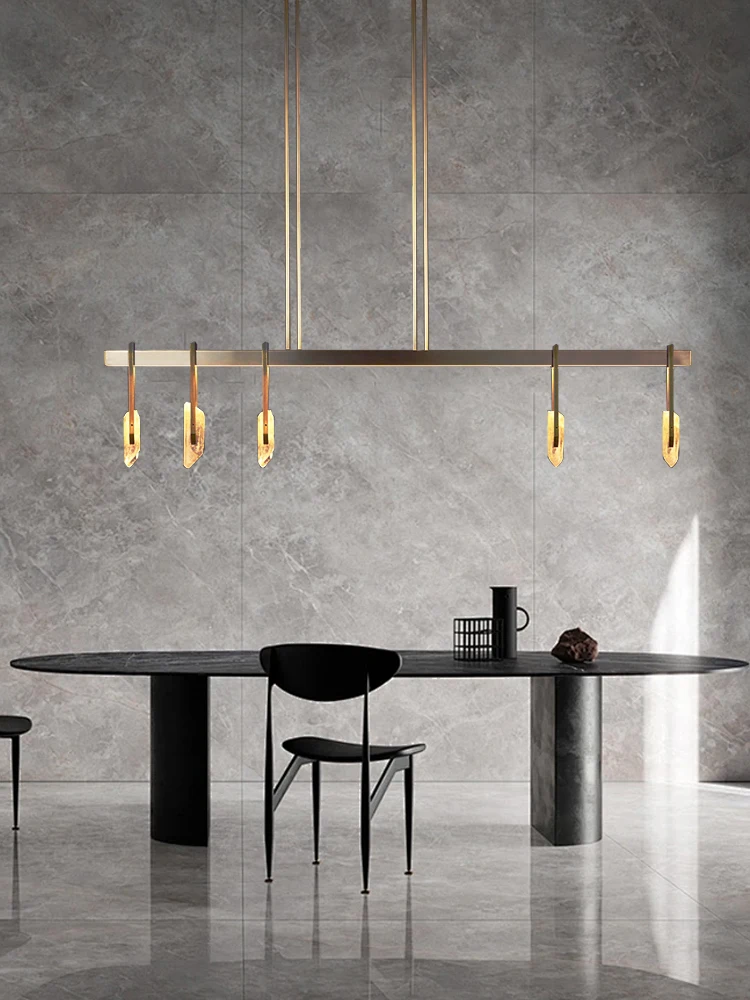 

Luxurious crystal long-shaped all-copper ceiling pendant lamp, suspended lighting fixture, suitable for restaurants, lustrous