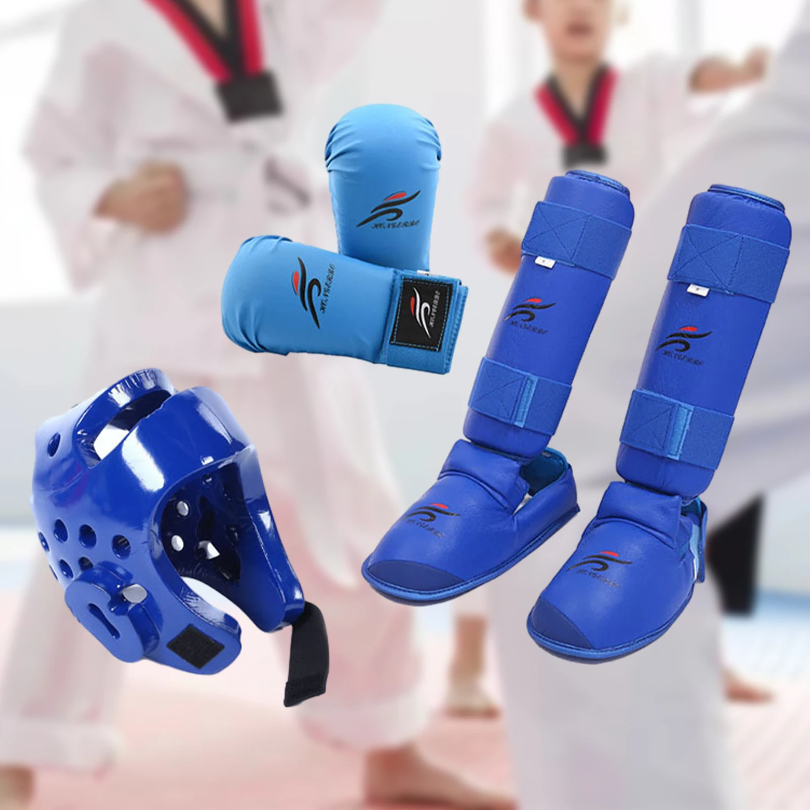 Karate Sparring MMA Training Boxing Head Gear Set with Shin Guards Boxing Equipment for Kickboxing Taekwondo Karate