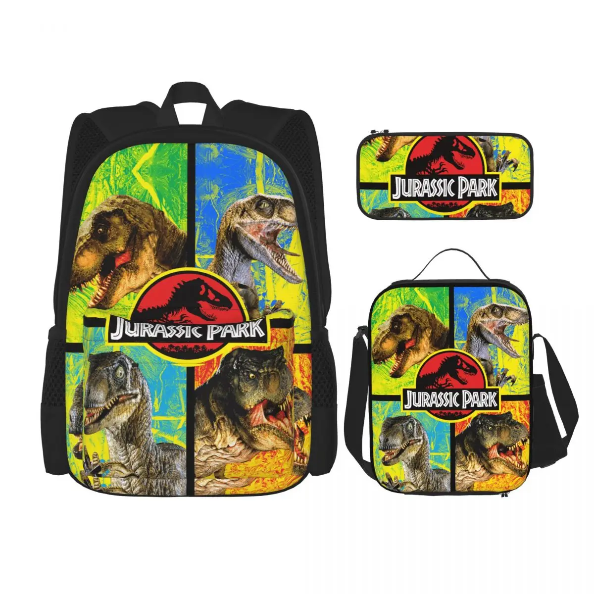 

Jurassic Park Jurassic Defense 3pecs/set Backpack for Student Canvas Bags Lunch bag Pencil Case