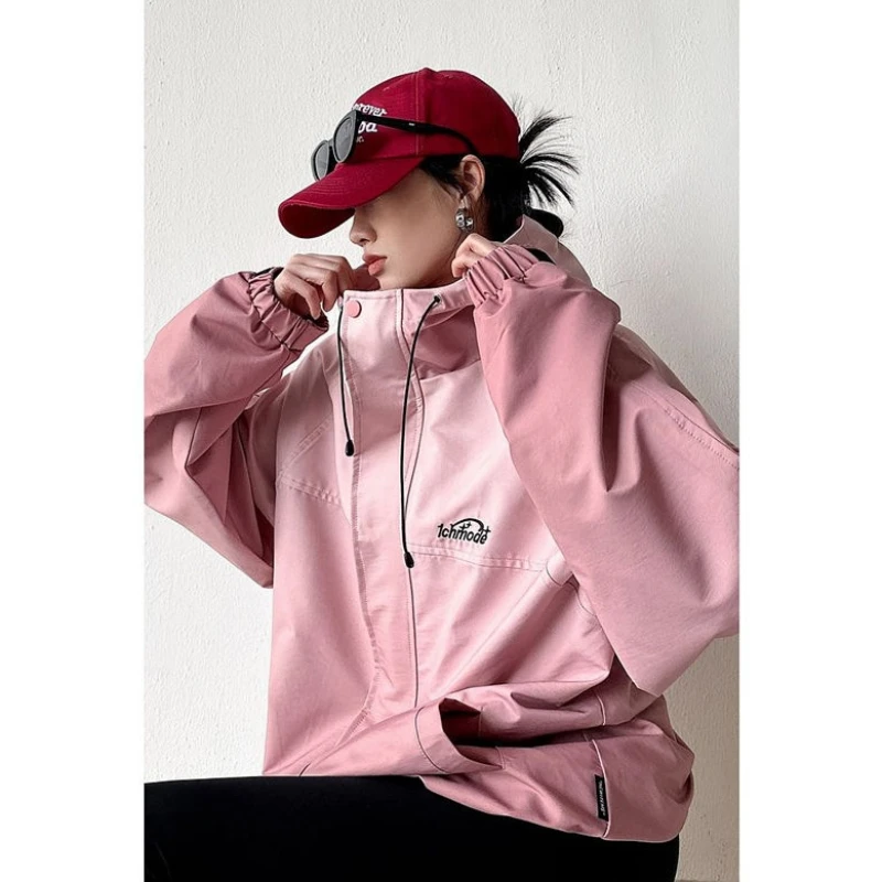 

New Pink Y2K Retro Jacket Women Spring and Summer Thin Korean Fashion Streetwear Gradient Outdoor Leisure Hooded Sunscreen Coat