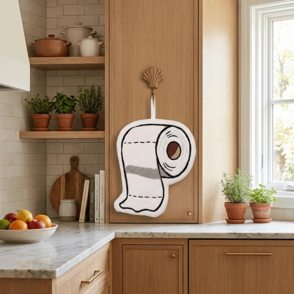 Cute Super Absorbent Roll Paper Hand Towel Thickened Soft Coral Fleece Towel Funny Handkerchief Kitchen