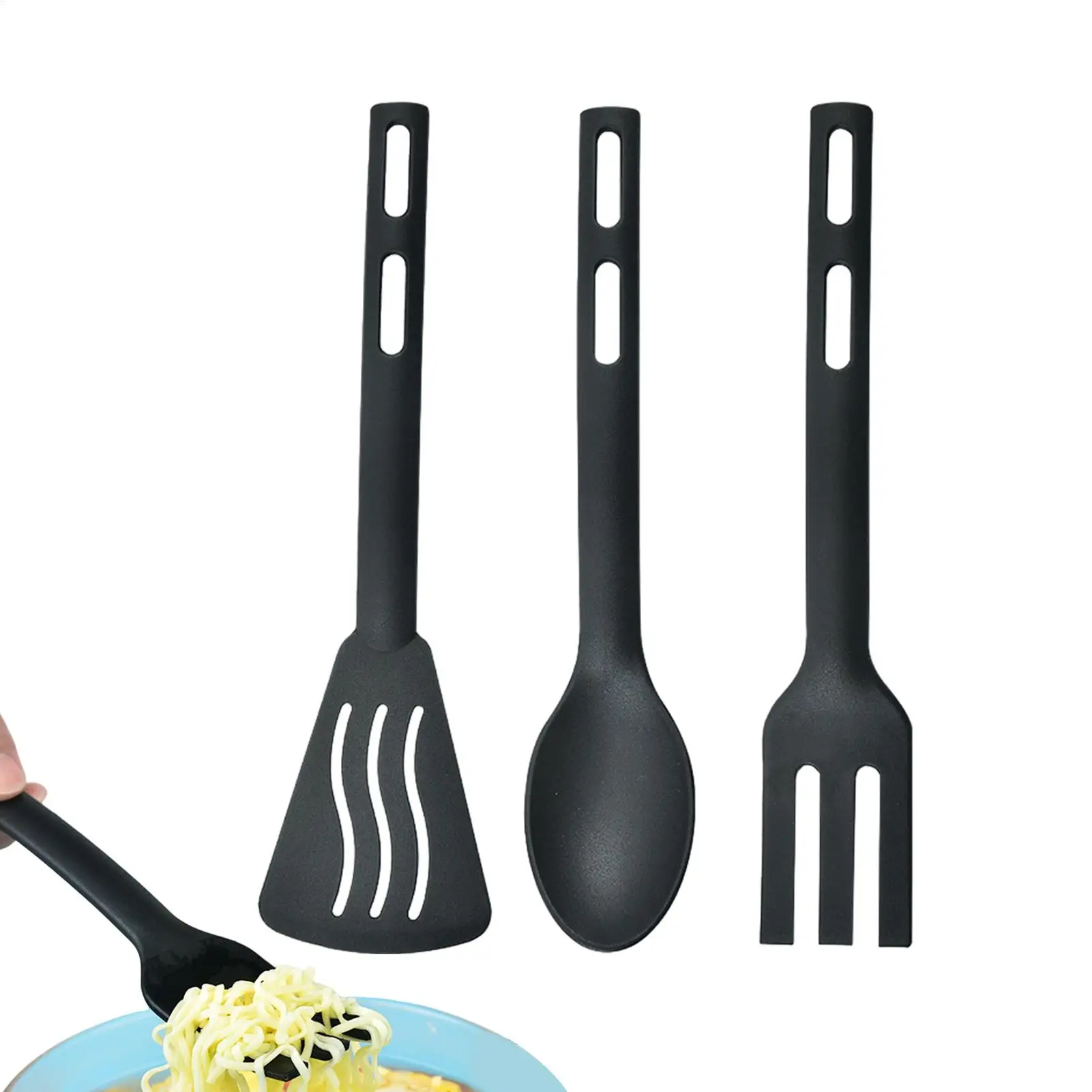 

3pcs Utensils Set Serving Cooking Kitchen Cutlery Spoon Nylon Kit Spatula Tableware Portable Camping Plastic Slotted Flatware