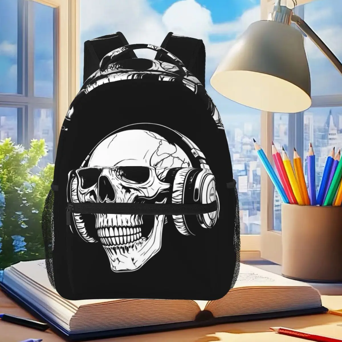 

Music Headset Skull Headphone Backpack Student Boys Girls BookBag Children School Bag Laptop Shoulder Bags for Men Women