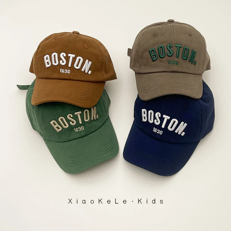 Solid colour letters children\'s baseball cap embroidery children girls boys sun hat spring and summer outdoor adjustable bandana