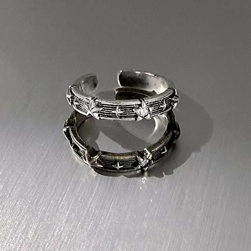 Anillos abiertos de estrella brillante Y2K para hombres y mujeres, anillos de pareja geométricos Punk de hip hop, regalos de joyería de fiesta llamativos ﻿