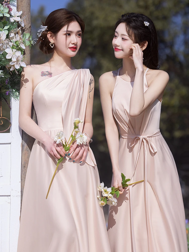 

High-End Ice Silk Maids Dr 2026 New Wedding Sister up Gown Women Can Wear Regularly High-End Feel Summer Long Evening Gown