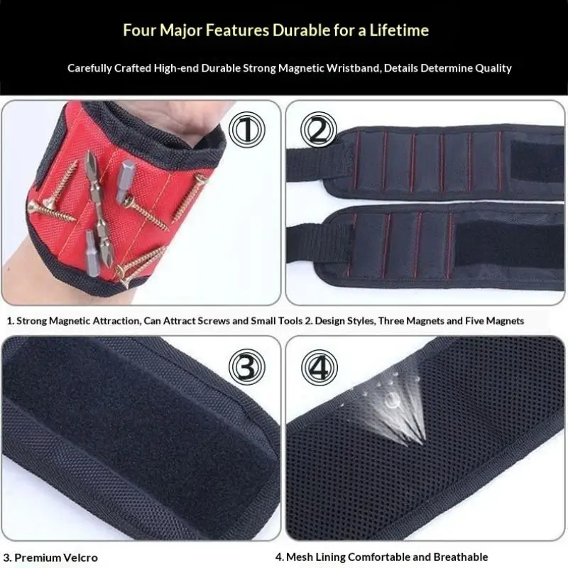 

Magnetic Wristband Portable Tool Bag Electrician Adjustable Wristband For Holding Screws,Nails,Drilling Bits,Wrist Tool Holder