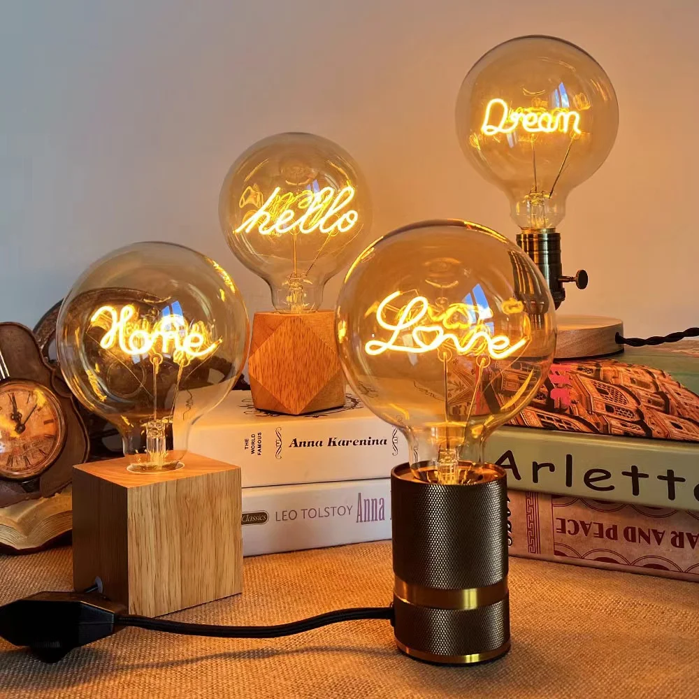 Neon warm light Edison bulb E27 screw filament lamp LED strobe free eye protection Personality Creative letter love retro lamp