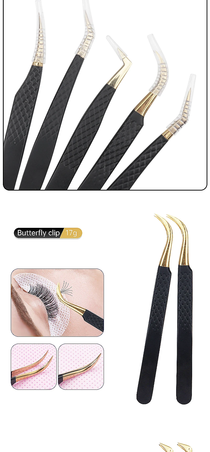 Wimpernpinzette, schwarzer Edelstahl, superharte Präzision, antistatische Pinzette, Pfropfen von Wimpern, Verlängerungszubehör, Make-up-Werkzeuge – Detail 4