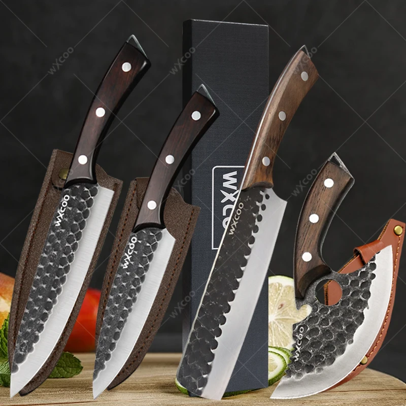 

Hand Forged Steel Kitchen Knives Chef Knife Stainless Steel Multi-purpose Butcher Meat Slicing Cleaver Fish Fruit Knife