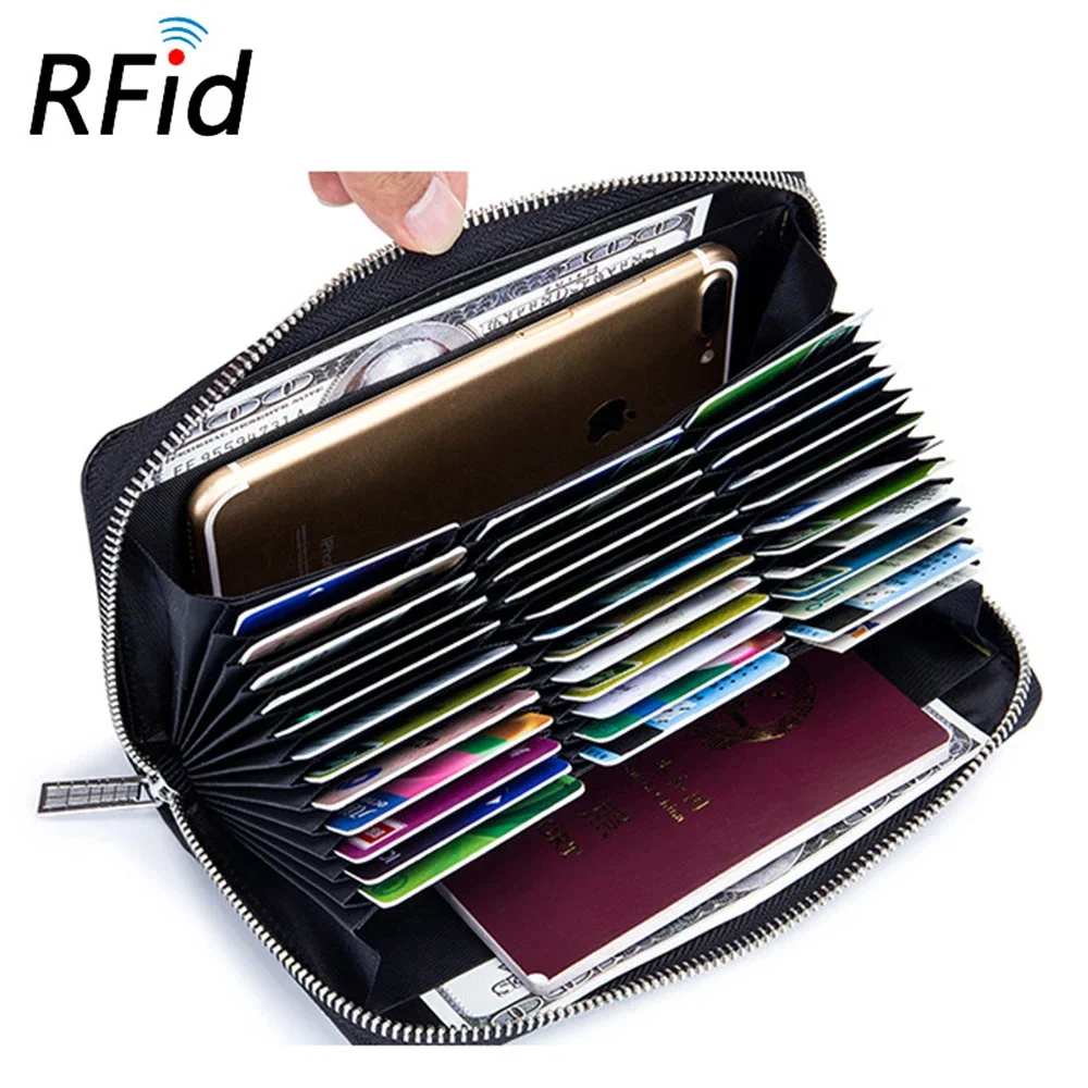 

Genuine Leather Wallet RFID Blocking Cowhide Fashion Long Purse Coin Case Passport Bag Men Credit Card Holder For Male