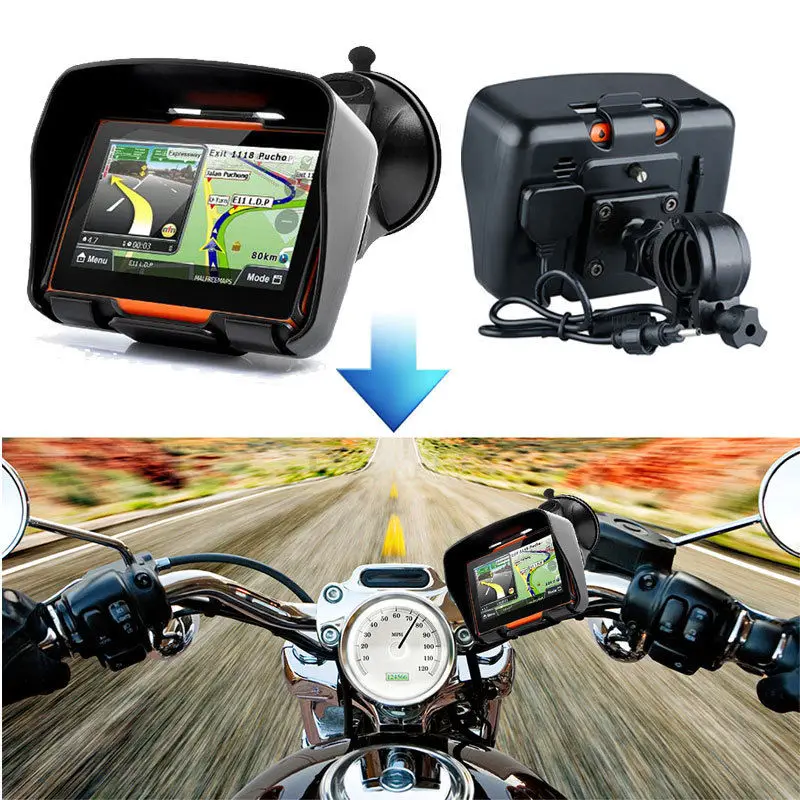 Image of 4,3 Zoll Motorrad-Auto-GPS-Navigation IP67 wasserdicht WINCE Bluetooth FM AVIN Eingebaute 8GB Speicher Kostenlose IGo-Karte Neueste Version