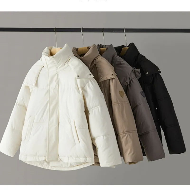 Women Off White Down Jacket Coat Fashion Stand Collar Solid Windproof Duck Down Feather Female Puffer Winter Brown Short Outwear