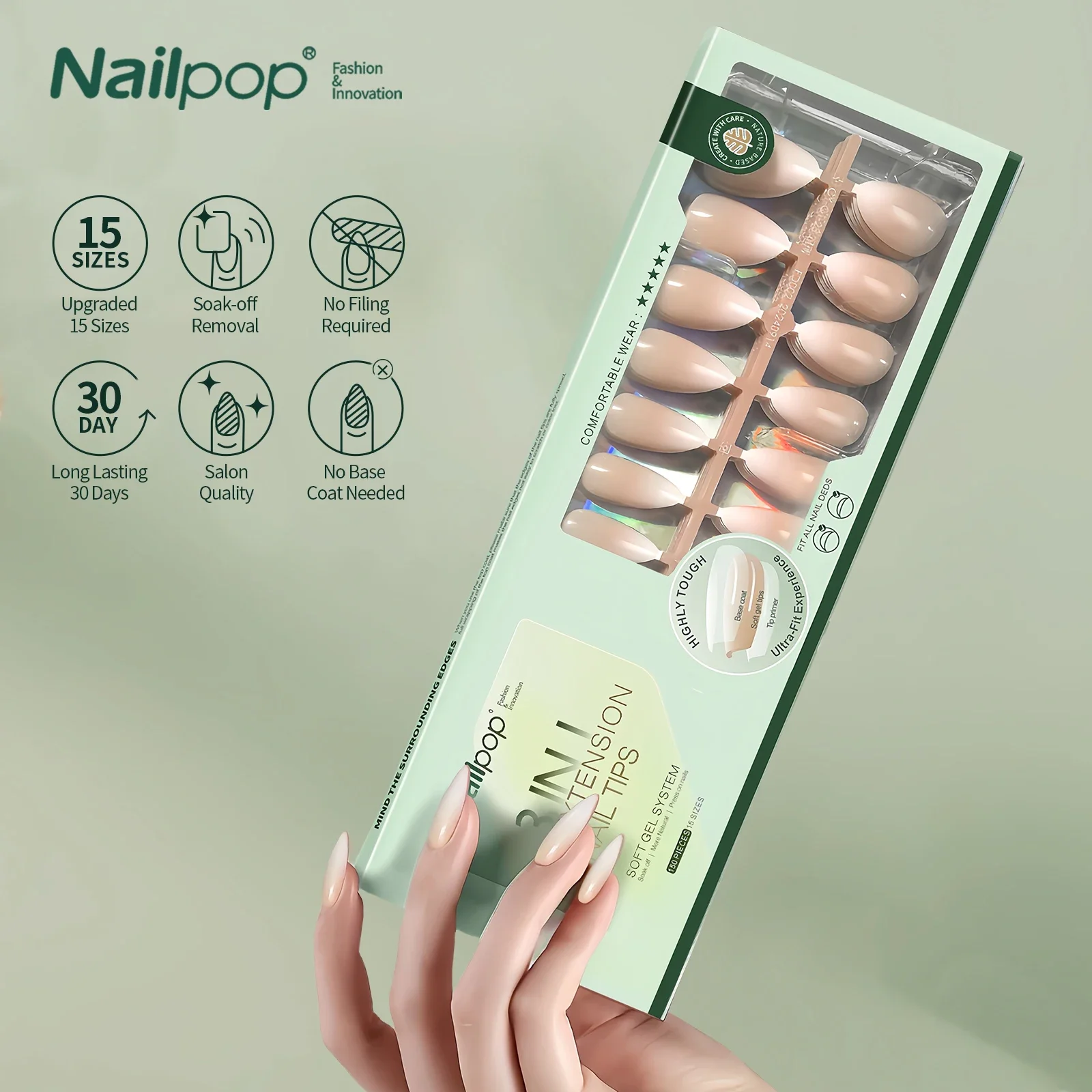 Nailpop Ombre เล็บอัลมอนด์กดบน NailsUltra-Thin Gradient Soft GEL เล็บเคล็ดลับ 150 PCS Pre-สีธรรมชาติเล็บปลอมส่วนขยาย