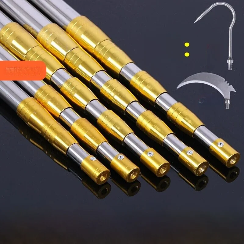 Stainless Steel Thickened Extended Retractable Net Rod High Altitude Fruit Picking Tool Grass Cutting Rod Outdoor Camping Tra...