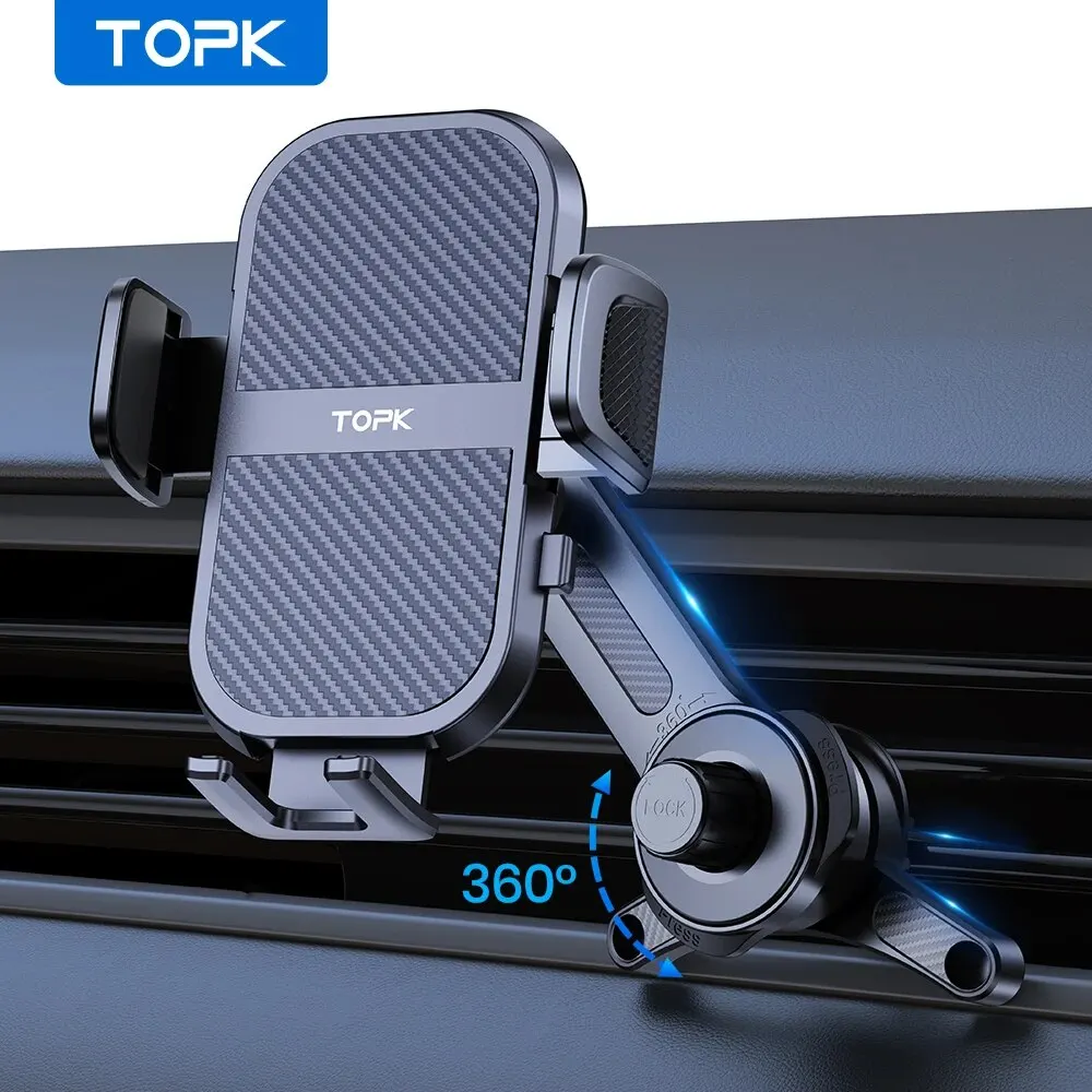 TOPK Handyhalterung mit verlängertem Arm für Autos, 3-Punkt-Unterstützung, ausziehbarer Metallhaken, Einhandbedienung, Handyhalter für Autos