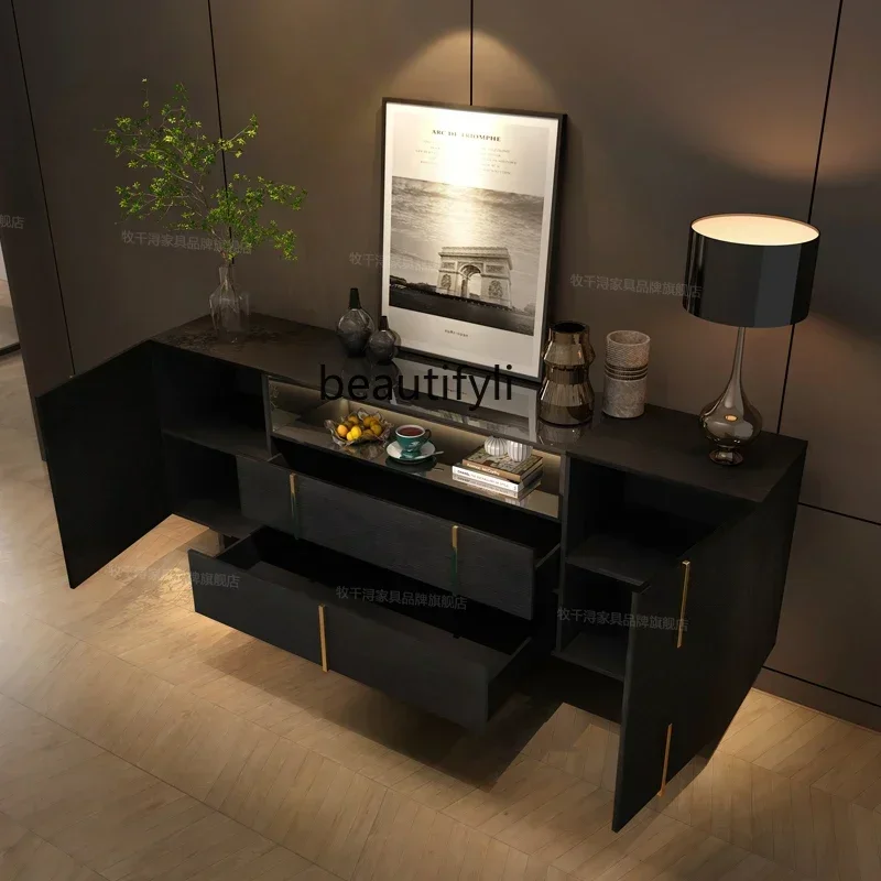 

X Italian Entrance Cabinet Living Room Multi-Functional Storage High-End Glass Sideboard Cabinet with Light