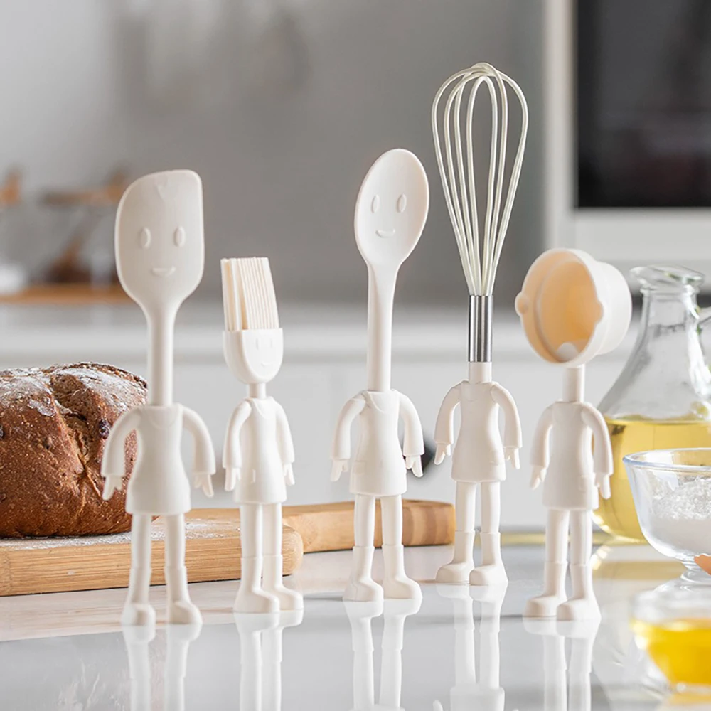 Cartoon Man 5-Piece Silicone Baking Set Egg Beater & Scraper Kitchen Tools for Home DIY