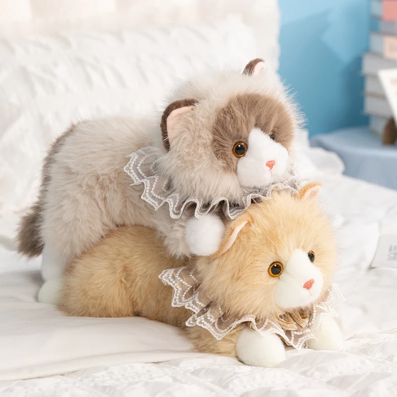 

Реалистичная пушистая плюшевая игрушка-кошка 30 см с кружевным воротником, мягкая плюшевая кукла-котенок для детей, подарок на день рождения для девочек, украшение для комнаты