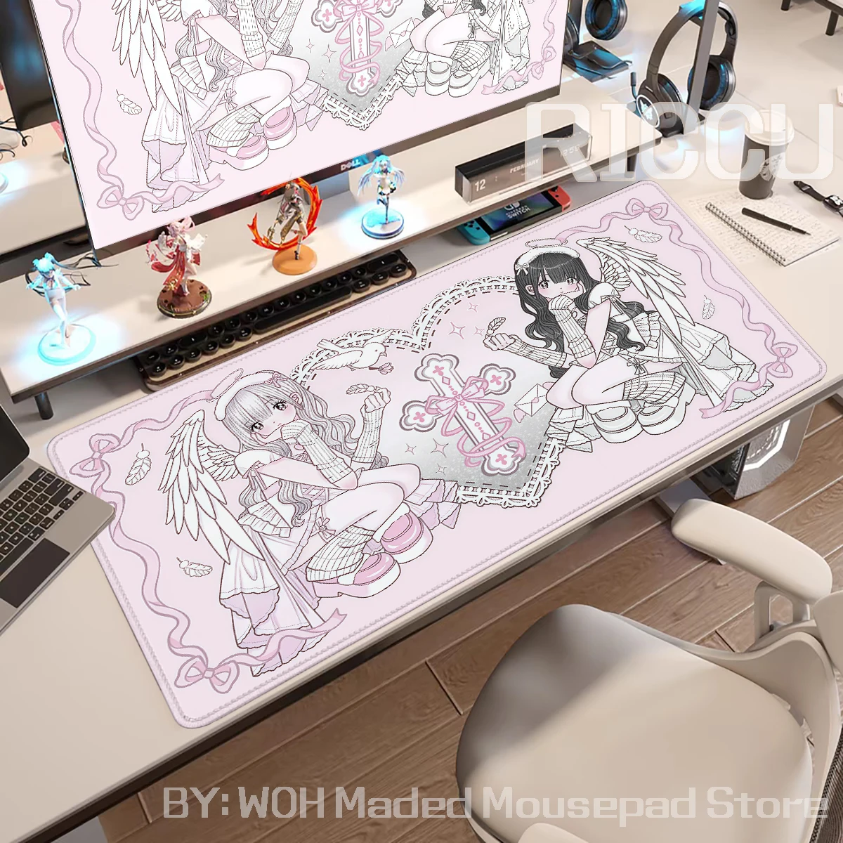 Cartoon Girl Mouse Pad XXL Non-slip Office Computer Desk Mat Blue Angel Girly Cute Mousepad Extended Tablepad Gaming accessories