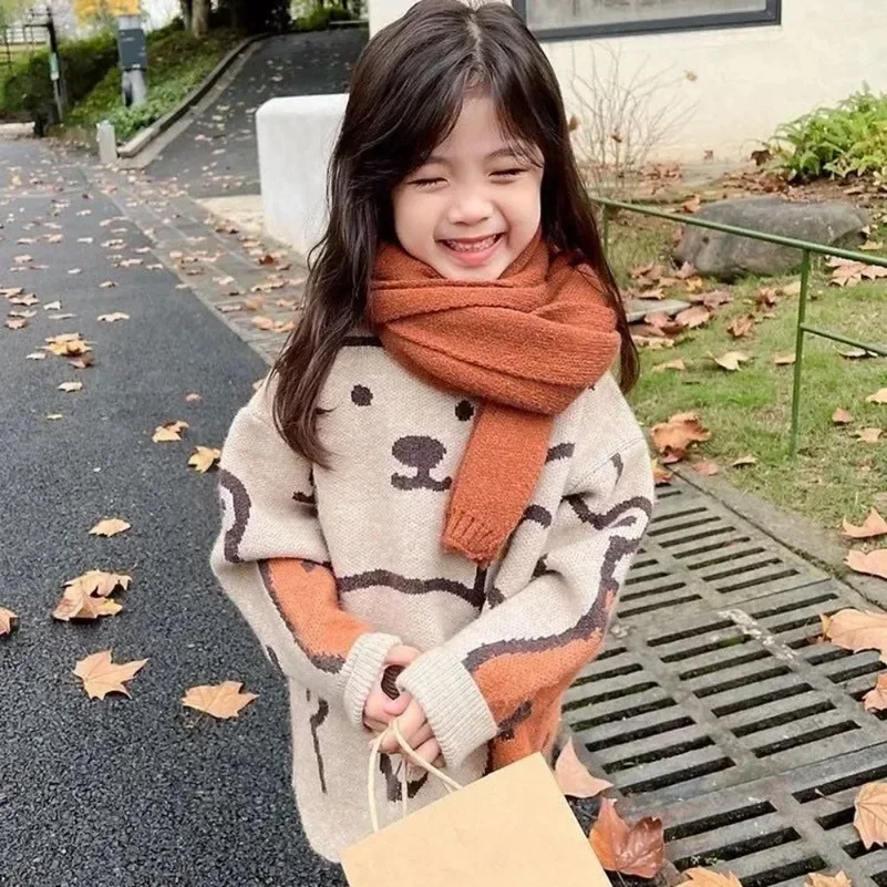

New Autumn Irregular O Neck Christmas Sweater Toddler Baby Pullover Sweaters Coat Kids Knitted Print Panda Sweater for Girls