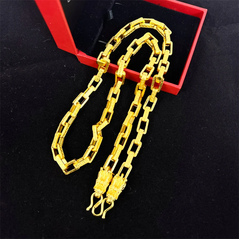 

Роскошное золотое ожерелье с головой дракона, 24K Au999, массивная цепь с квадратными звеньями, мужская массивная цепочка из цельного золота, элитный подарок