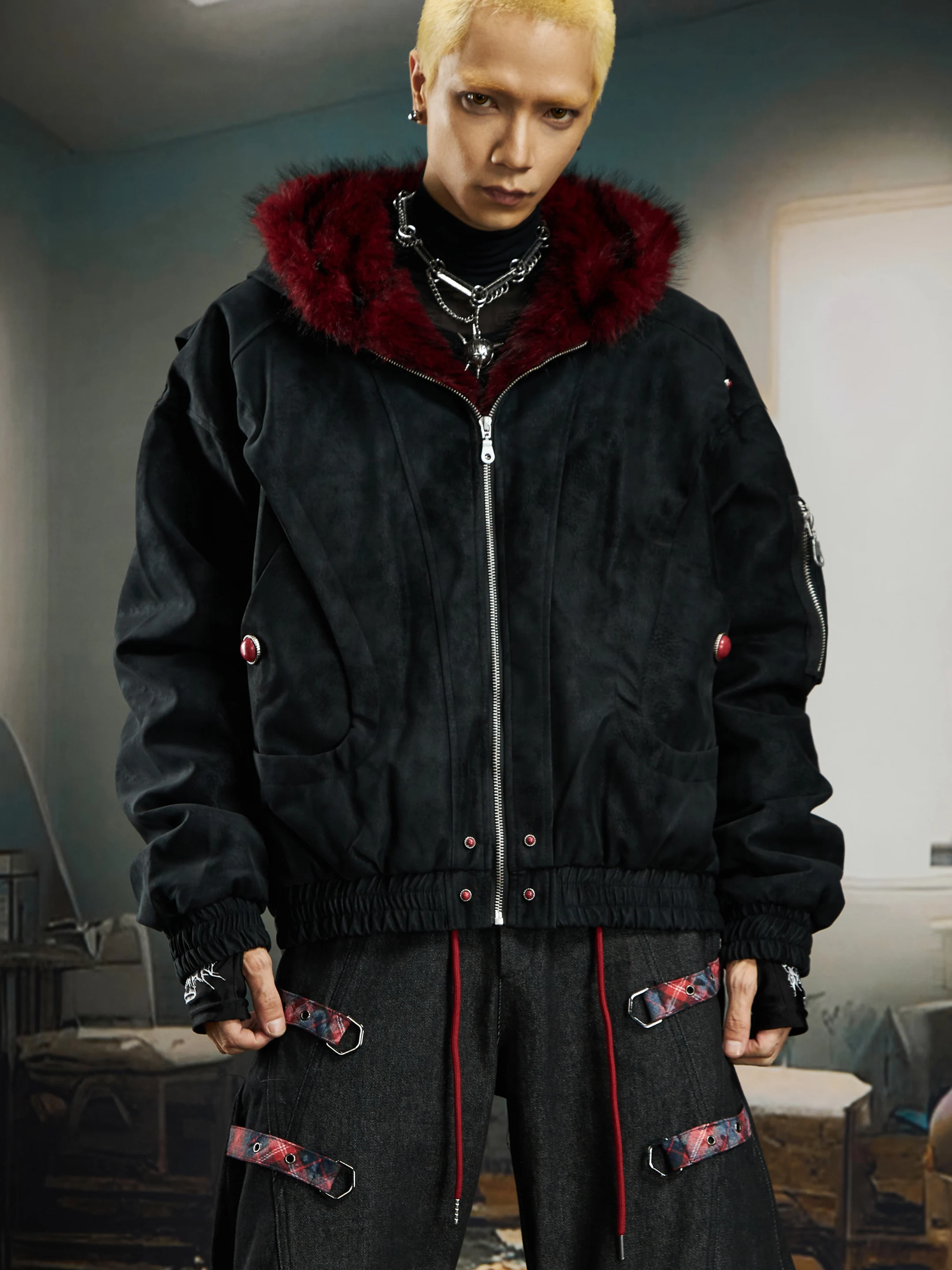 

Оригинальная хлопковая толстовка с капюшоном Red Fur Hawk Texture для молодежи и пар, осенне-зимняя, теплая, повседневная, Cleanfit, с длинными рукавами