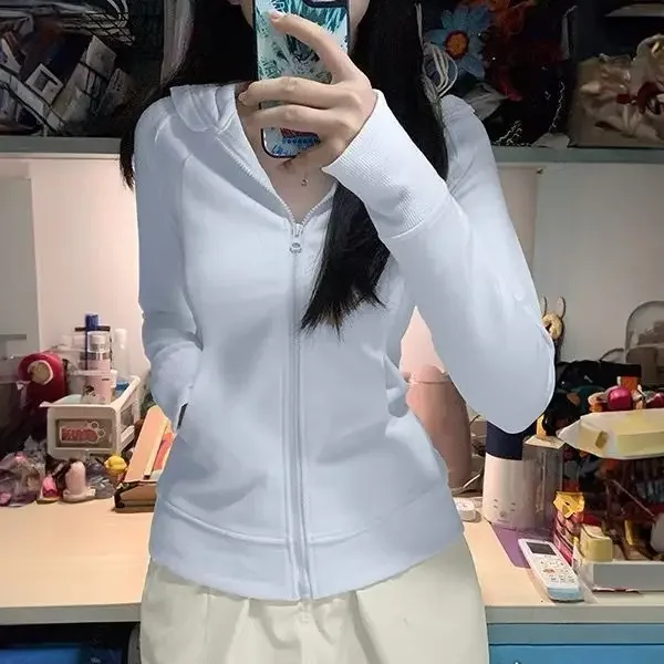 Schwarzer Kapuzenpullover 2025 Damenbekleidung mit Reißverschluss, schmal geschnitten, Y2k-Jacken, lässige Mode-Sweatshirts, Oberteile, Ropa Mujer – Detail 8