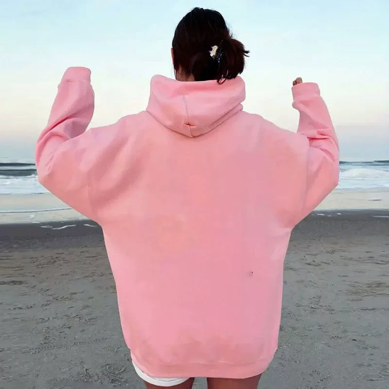 Women candy colored dopamine sweatshirt in spring and autumn colors, oversized shoulder long sleeved pullover hooded sweatshirt
