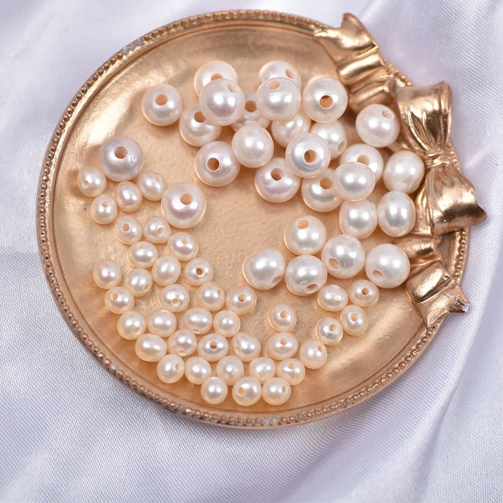 Natural freshwater pearls single 4-6mm large hole diy material bracelet necklace jewelry