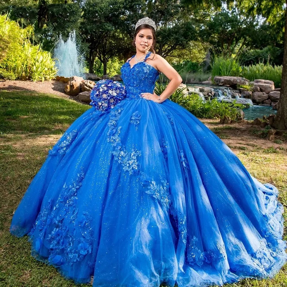 

Lorencia Royal Blue 3D Flowers Appliques Lace Quinceanera Dress Ball Gown Beaded Ruffles Sweet 16 Vestidos De 15 Años YQD500