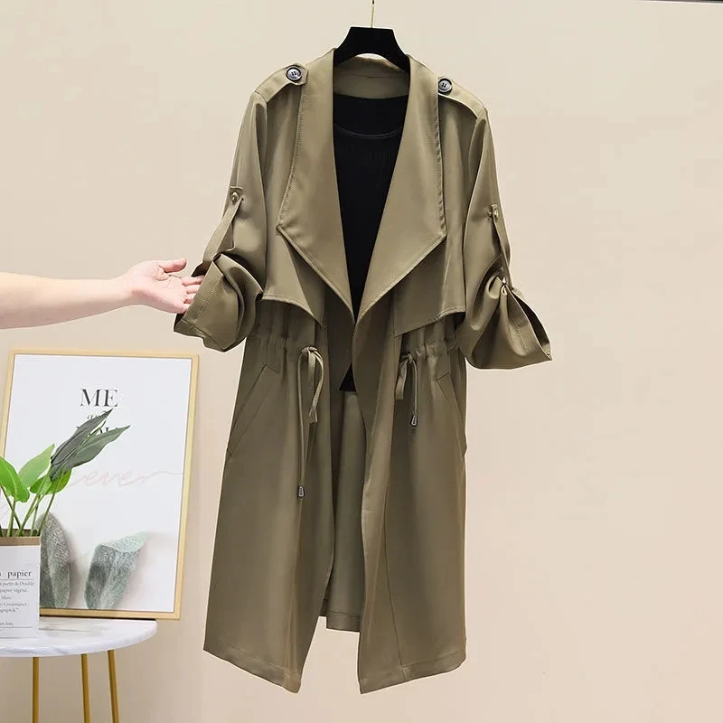 

Nice New Women's Trench Coat Long Thin Windbreaker Female Cardigan Overcoats Loose Drawstring Coats Outwear Abrigos Mujer