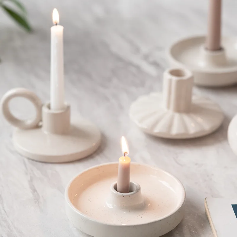 

Ceramic Candlestick Nordic Style Candle Holder Wedding Decoration Table Matches Candles Holders Bar Party Living Room Home Decor