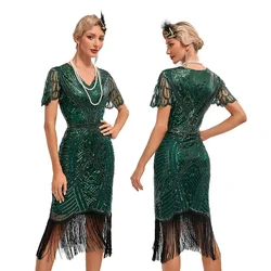New Sexy Women's 1920s Gatsby Flapper Dress Sequin Art Deco Roaring Gatsby Dress with Short Sleeve Vintage Flapper Dresses