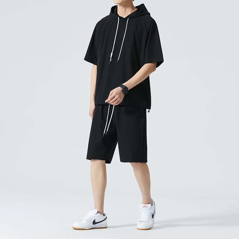

HE Summer Sports Set T-irt Qui Dry Nylon High Quali Casual Trendy Baskeall Faion ort Sve Five Pants
