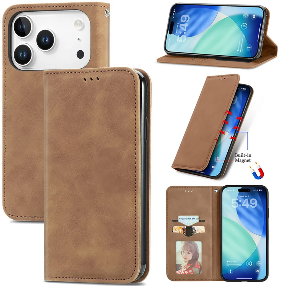 Für iPhone 17 16 Pro Max 5G Magnetische Leder Brieftasche Glatte Fall Für iPhone 17 Air 16E Flip-Cover iPhone 16 Plus + Funda Stoßfest