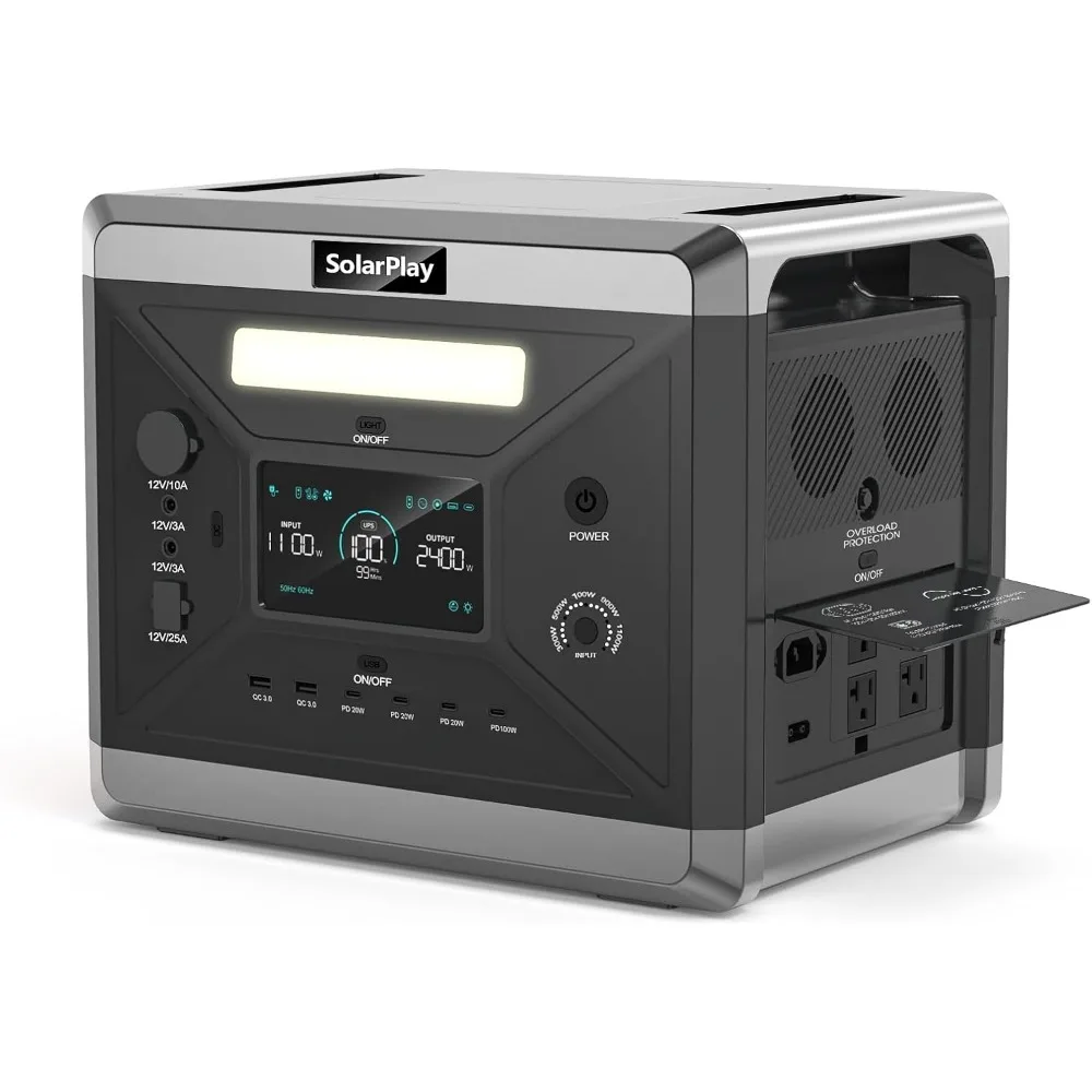 

Q2501 Portable Power Station, Large Capacity 2400W/2160Wh Solar Generator with 4 AC Outlets 4800W Peak, Emergency Power