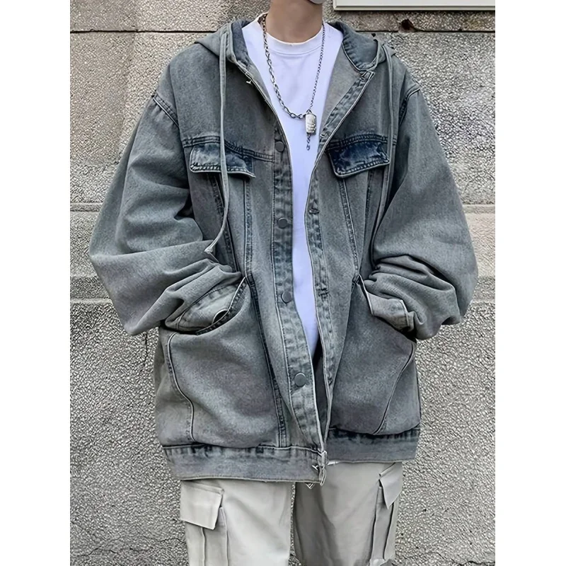 

G Men's Denim Spring Autumn Long Sleeve Open Collar Elegant Fashion Casual Cool Daily Wear Windproof Hip Hop Jacket Oversized To
