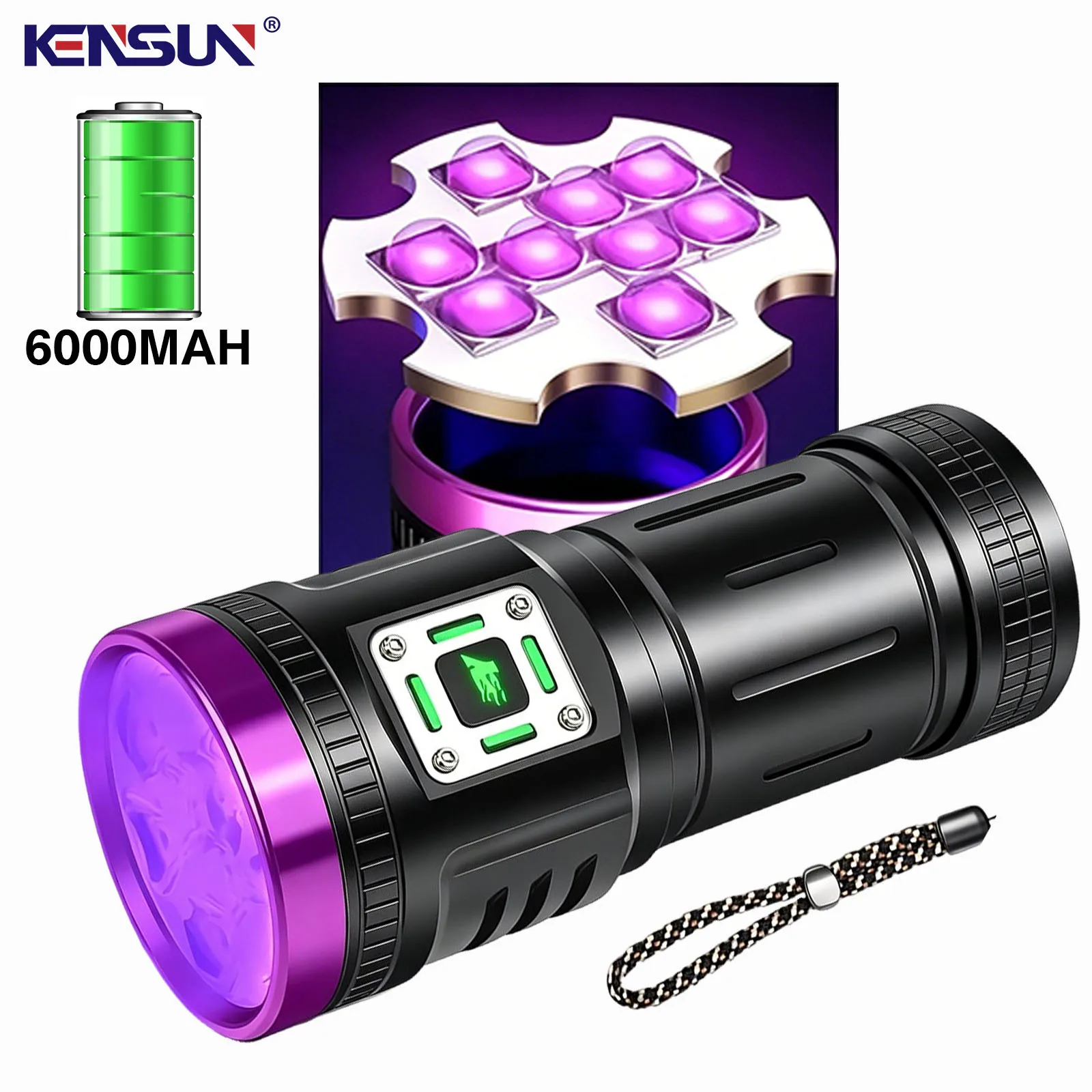 120W Hochleistungs-9-LED-UV-Taschenlampe Ultraviolettes Schwarzes Spiegellicht Lila Licht Haustier-Urin-Tinea-Tintentrockner Fluoreszenz-Detektor